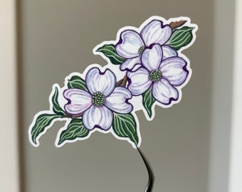 Dogwood Flower Sticker: Glossy Vinyl Floral Art (3.5” x 2.1”)