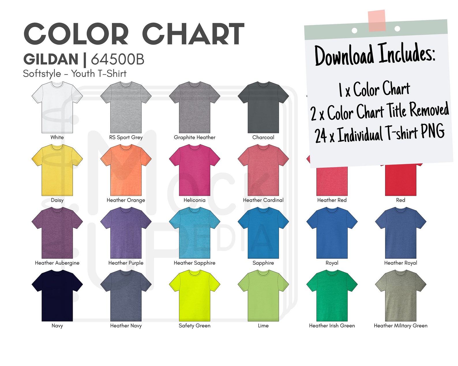 Gildan 64500B Youth T-shirt Color Chart Gildan 64500B Softstyle Youth T ...
