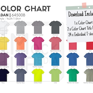 Gildan 64500B Youth T-Shirt Color Chart | Gildan 64500B Softstyle Youth T-Shirt Color Chart | Digital Color Chart | PNG