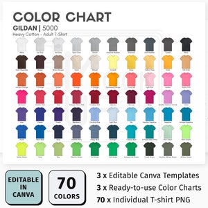 Gildan 5000 EDITABLE Canva Color Chart | Gildan 5000 Heavy Cotton Unisex T-Shirt Color Chart | Customizable Color Chart Template