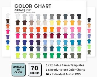 Gildan 5000 EDITABLE Canva Color Chart | Gildan 5000 Heavy Cotton Unisex T-Shirt Color Chart | Customizable Color Chart Template