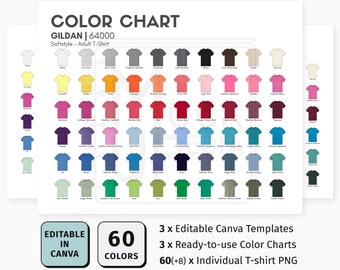 Gildan 64000 EDITABLE Canva Color Chart | Gildan 64000 Softstyle Unisex T-Shirt Color Chart | Customizable Color Chart Template
