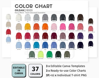 Gildan 18000 EDITABLE Canva Color Chart | Gildan 18000 Heavy Blend Crewneck Sweatshirt Color Chart | Customizable Color Chart Template