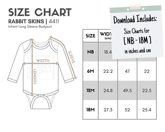 Rabbit Skins 4411 Infant Long Sleeve Bodysuit Size Chart