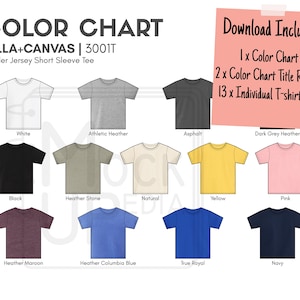 Bella Canvas 3001T Toddler T-Shirt Color Chart | Bella+Canvas 3001T Toddler Jersey Short Sleeve Tee Color Chart | Digital Color Chart | PNG