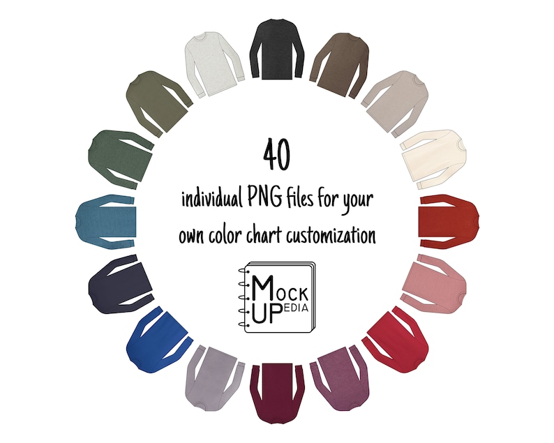 Bella+Canvas 3501 Unisex Jersey Long Sleeve Tee Tshirt Color Chart Bella Canvas 3501 Adult Long Sleeve Tee Color Chart Digital PNG