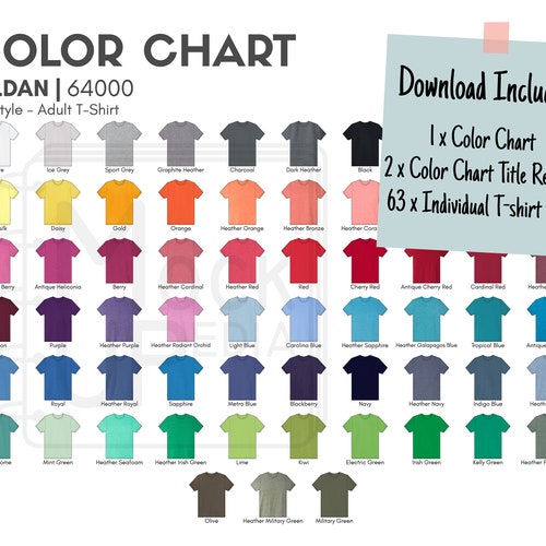 Next Level 3600 T shirt Color Chart Digital Download PNG File 