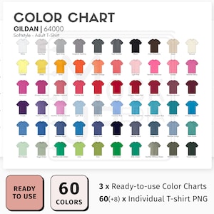 Gildan 64000 T-shirt per adulti Tabella colori / Gildan 64000 Softstyle T-shirt unisex Tabella colori / Tabella colori digitale / PNG