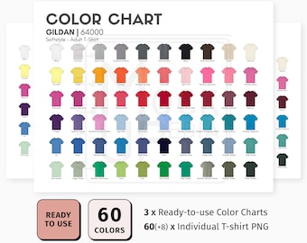 Gildan 64000 Adult T-Shirt Color Chart | Gildan 64000 Softstyle Unisex T-Shirt Color Chart | Digital Color Chart | PNG
