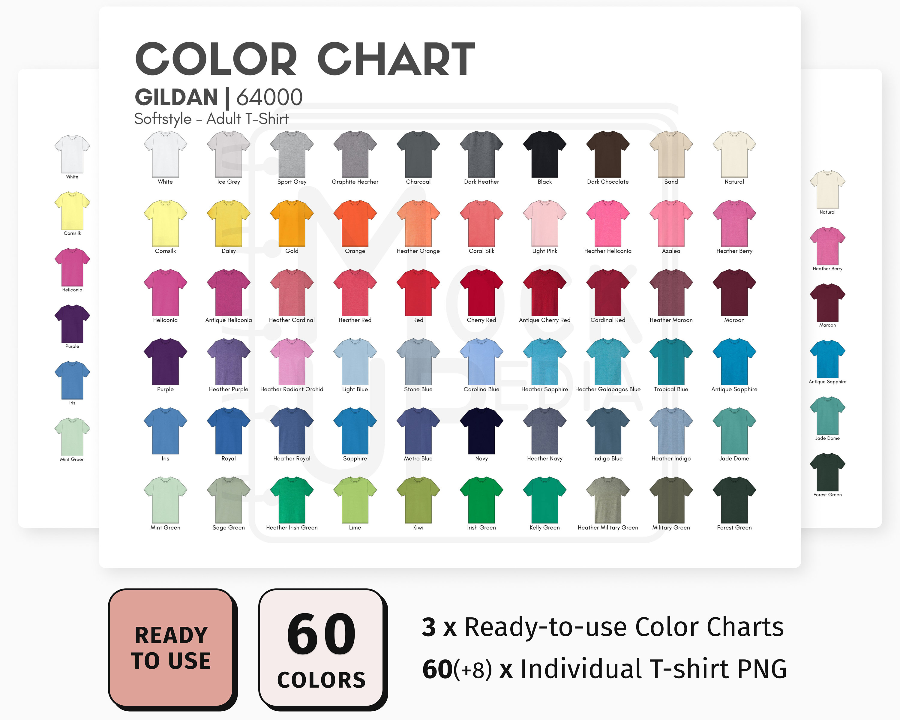 Gildan 64000 Adult T-shirt Color Chart Gildan 64000 Softstyle Unisex T ...