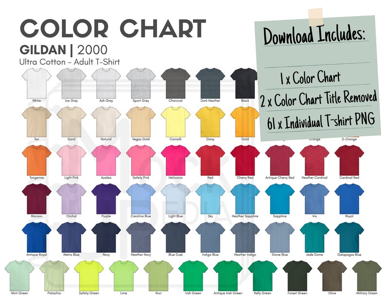 Gildan 2000 Adult T-shirt Color Chart Gildan 2000 Ultra - Etsy