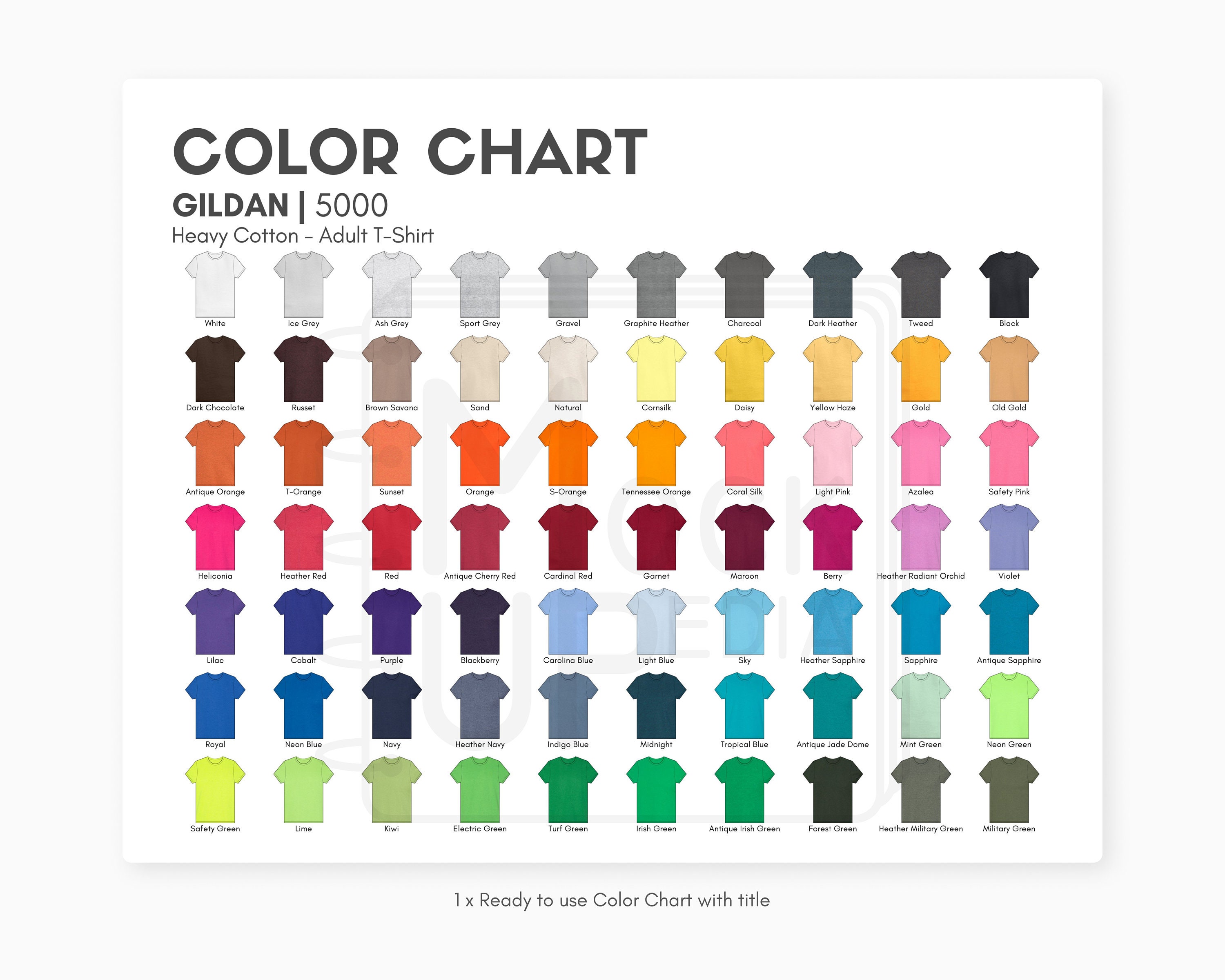 Gildan 5000 Adult T-shirt Color Chart Gildan 5000 Heavy Cotton Unisex T ...