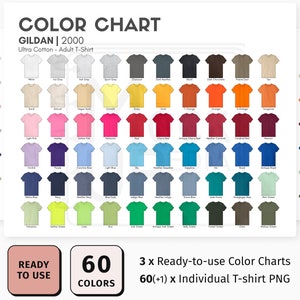 Gildan 2000 Adult T-Shirt Color Chart | Gildan 2000 Ultra Cotton Unisex T-Shirt Color Chart | Digital Color Chart | PNG