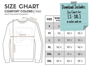 Comfort Colors 1566 Adult Crewneck Sweatshirt Size Chart (inches/cm) | Digital Size Chart | Comfort Colors 1566 Sweatshirt Size Chart