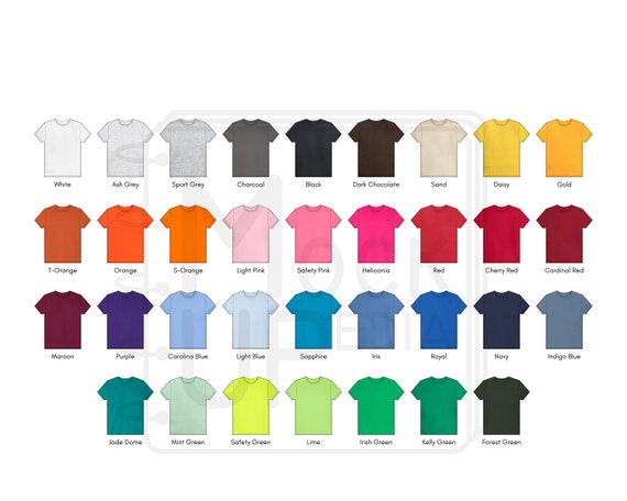 Gildan 2000B Youth T-Shirt Color Chart Gildan 2000B Ultra | Etsy