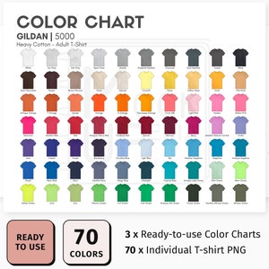 Gildan 5000 Adult T-Shirt Color Chart | Gildan 5000 Heavy Cotton Unisex T-Shirt Color Chart | Digital Color Chart | PNG