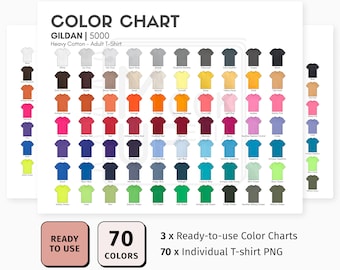 Gildan 5000 Adult T-Shirt Color Chart | Gildan 5000 Heavy Cotton Unisex T-Shirt Color Chart | Digital Color Chart | PNG