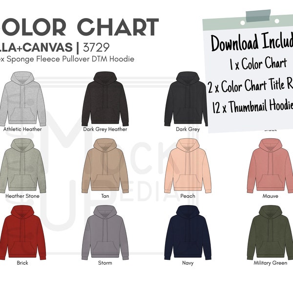 Bella Canvas 3729 Adult Pullover Hoodie Color Chart | Bella+Canvas 3729 Color Chart | Digital Color Chart | PNG