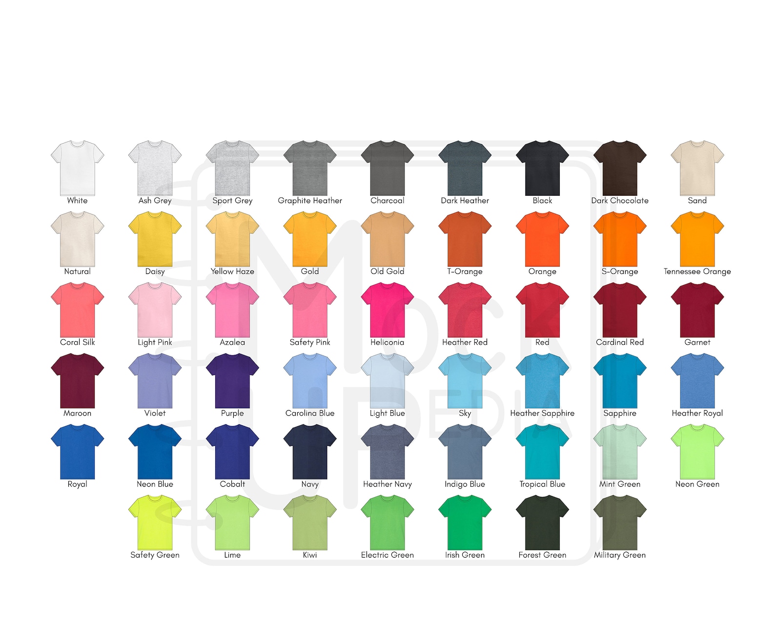 Gildan 5000B Youth T-shirt Color Chart Gildan 5000B Heavy - Etsy