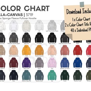 Bella Canvas 3719 Adult Pullover Hoodie Color Chart | Bella+Canvas 3719 Color Chart | Digital Color Chart | PNG