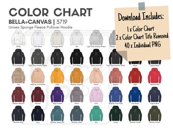 Bella Canvas 3719 Adult Pullover Hoodie Color Chart | Bella+Canvas 3719 Color Chart | Digital Color Chart | PNG