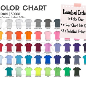 Gildan 5000L Ladies T-Shirt Color Chart | Gildan 5000L Heavy Cotton Ladies&#39; T-Shirt Color Chart | Digital Color Chart | PNG