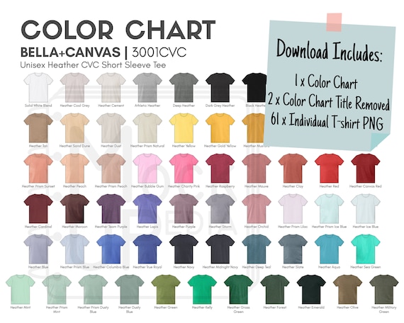 Download Bella Canvas 3001cvc Adult T Shirt Color Chart Bellacanvas Etsy
