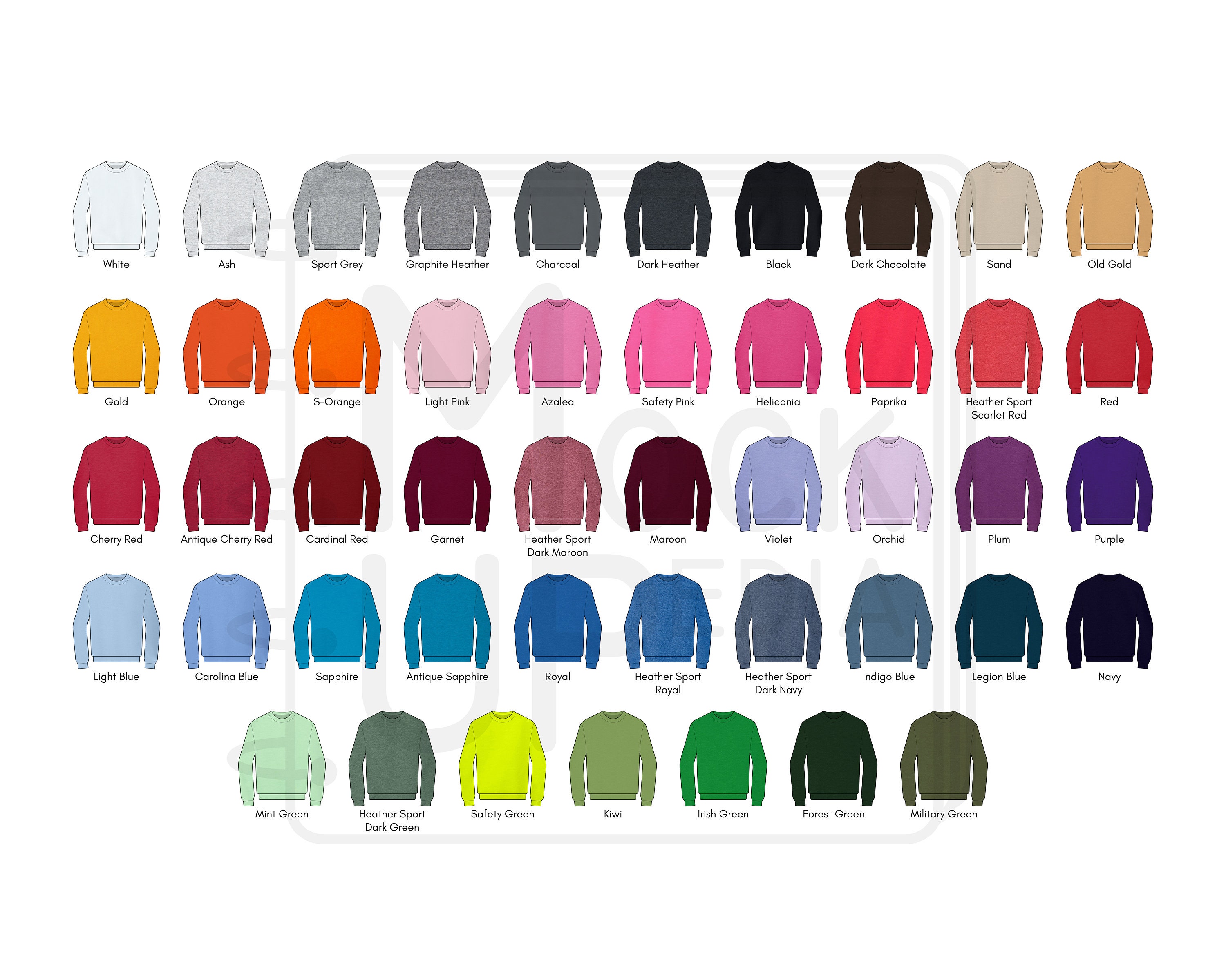 Gildan 18000 Editable Color Chart And Size Chart | mail.napmexico.com.mx