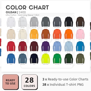 Gildan 2400 Adult Long Sleeve T-Shirt Color Chart | Gildan 2400 Ultra Cotton Long Sleeve T-Shirt Color Chart | Digital Color Chart | PNG