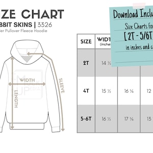 Rabbit Skins 3326 Toddler Pullover Fleece Hoodie Size Chart (inches/cm) | Digital Size Chart | Rabbit Skins 3326 Hoodie Size Chart