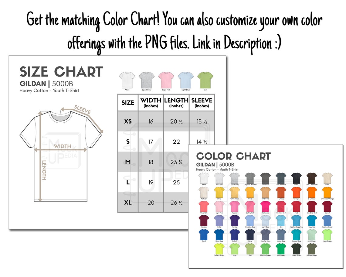 Gildan 5000B Youth T-Shirt Size Chart inches/cm Digital | Etsy