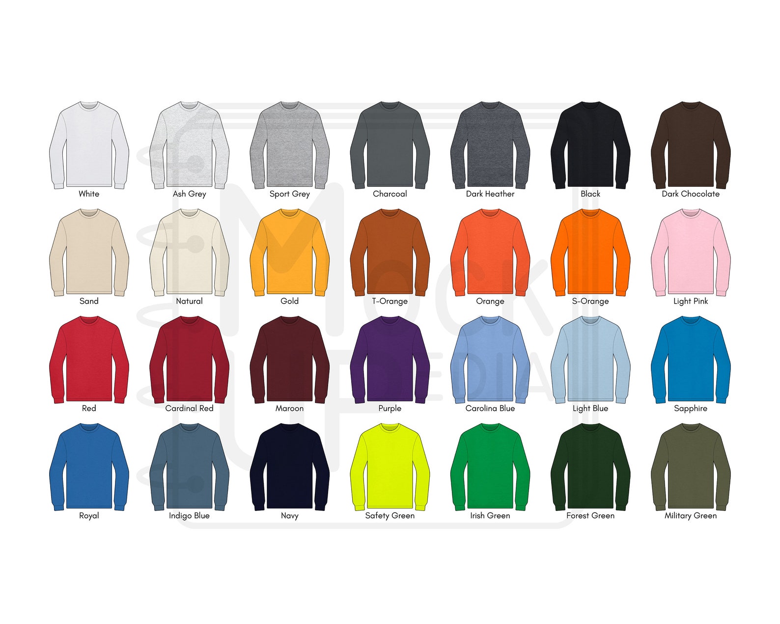 Gildan 2400 Adult Long Sleeve Tshirt Color Chart Gildan Etsy