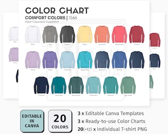 Comfort Colors 1566 EDITABLE Canva Color Chart | Comfort Colors 1566 Adult Crewneck Sweatshirt Color Chart | Customizable Canva Template
