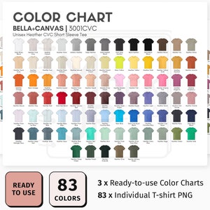 Bella Canvas 3001CVC Carta de colores de camiseta para adultos / Bella+Canvas 3001 CVC Unisex Heather CVC Camiseta de manga corta Carta de colores / Digital / PNG