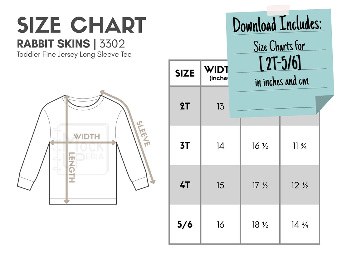 Rabbit Skins 3302 Toddler Fine Jersey Long Sleeve Tee Size Chart ...