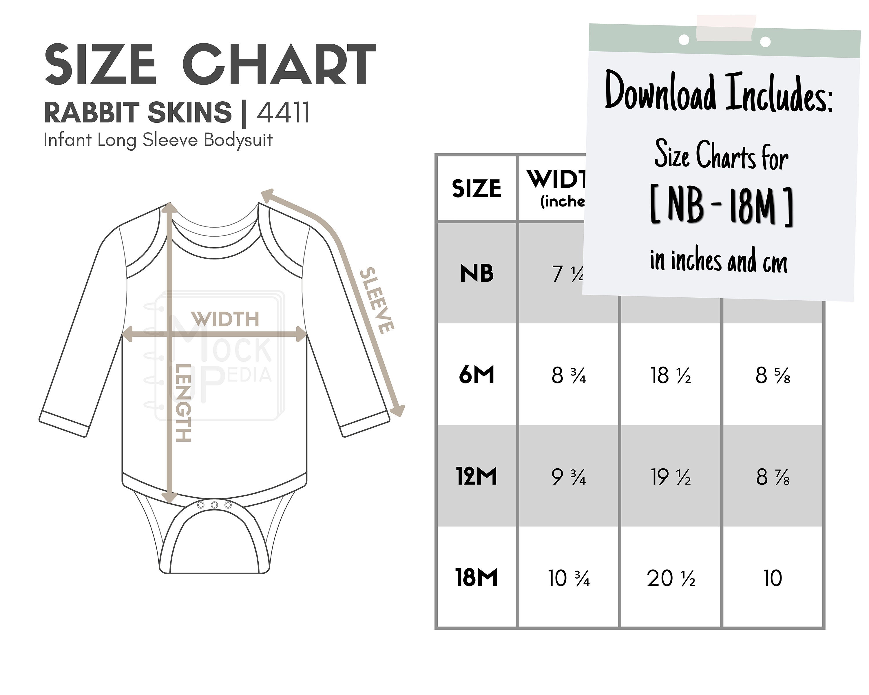 Rabbit Skins 4411 Infant Long Sleeve Bodysuit Size Chart Etsy
