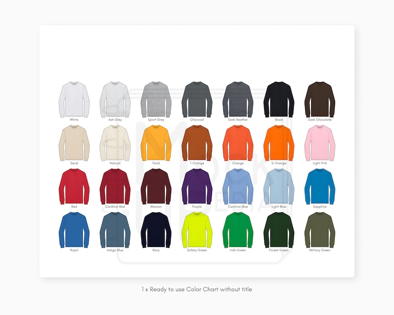 Gildan 2400 Adult Long Sleeve T-Shirt Color Chart Gildan 2400 Ultra Cotton Long Sleeve T-Shirt Color Chart Digital Color Chart PNG image 3