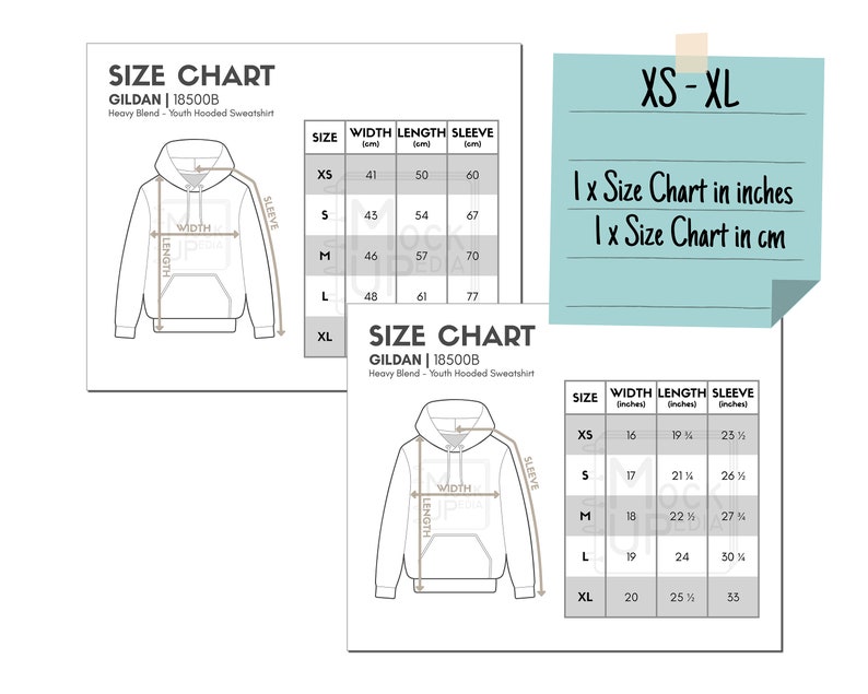Gildan 18500B Youth Hooded Sweatshirt Size Chart inches/cm - Etsy