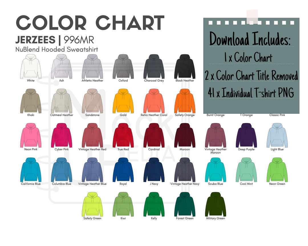 Jerzees 996MR Adult Hooded Sweatshirt Color Chart Jerzees 996MR NuBlend Hooded Sweatshirt Color Chart Digital Color Chart PNG Etsy Mexico