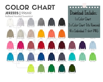 Jerzees 996MR Adult Hooded Sweatshirt Color Chart | Jerzees 996MR NuBlend Hooded Sweatshirt Color Chart | Digital Color Chart | PNG