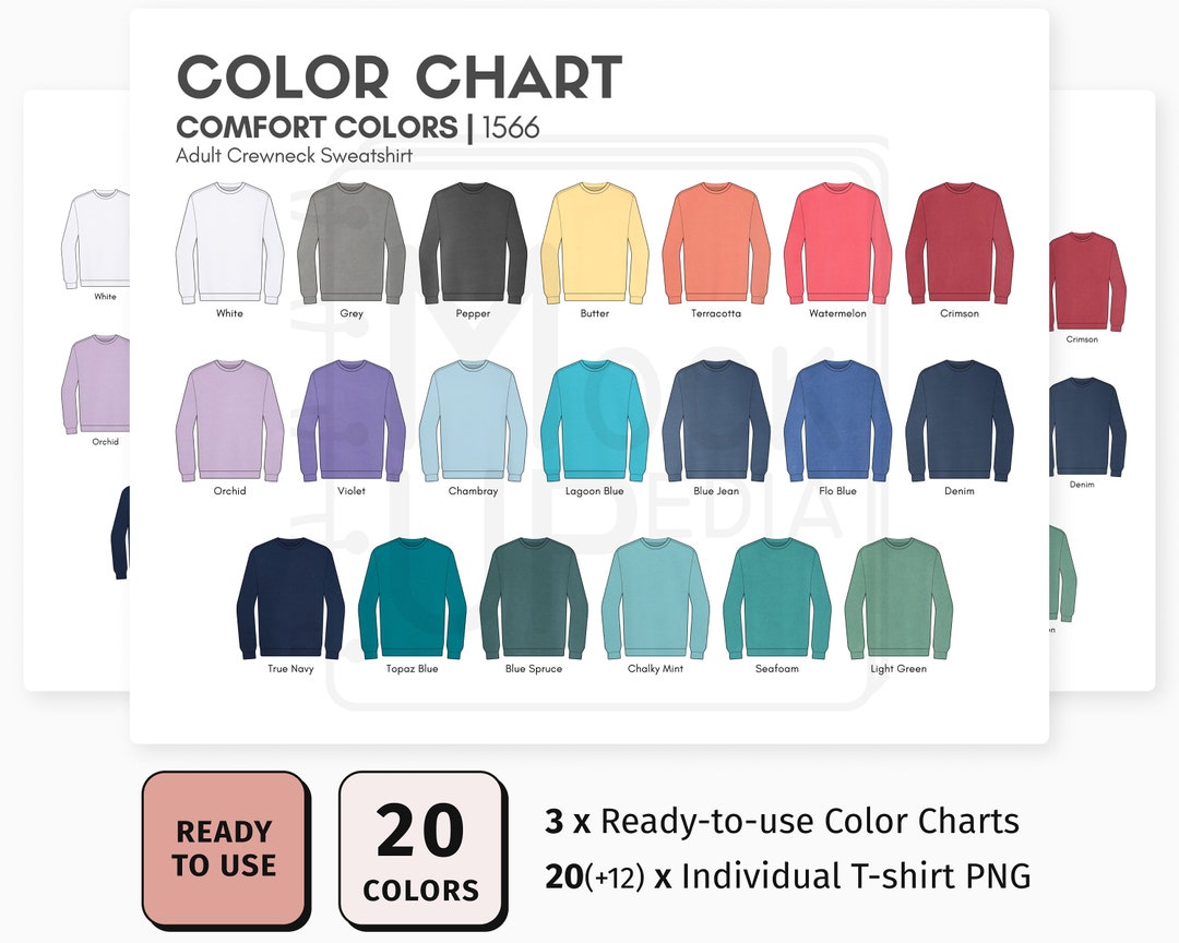 Comfort Colors 1566 Adult Crewneck Sweatshirt Color Chart Comfort