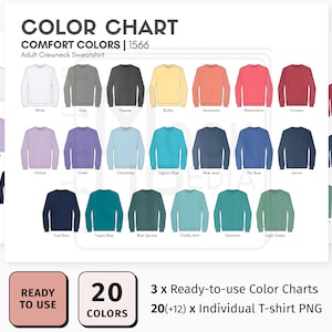 Comfort Colors 1566 Adult Crewneck Sweatshirt Color Chart | Comfort Colors 1566 Color Chart | Digital Color Chart | PNG