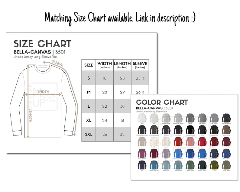 Bella+Canvas 3501 Unisex Jersey Long Sleeve Tee Tshirt Color Chart Bella Canvas 3501 Adult Long Sleeve Tee Color Chart Digital PNG