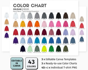 Gildan 18500 EDITABLE Canva Color Chart | Gildan 18500 Heavy Blend Adult Hooded Sweatshirt Color Chart | Customizable Canva Template