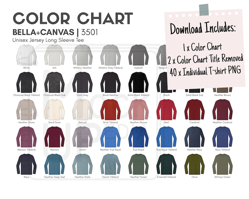 bella canvas 3501 color chart