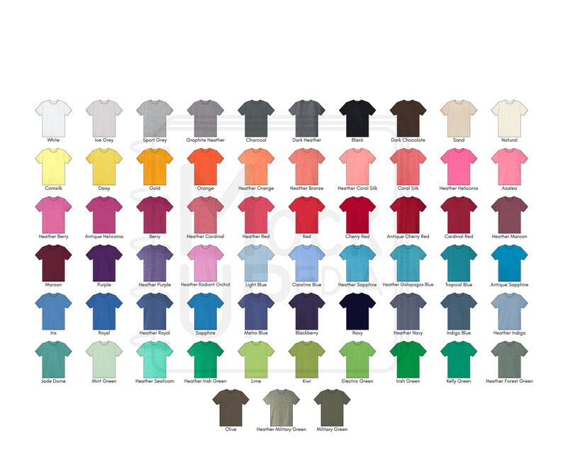 Gildan 64000 Adult T-Shirt Color Chart Gildan 64000 | Etsy