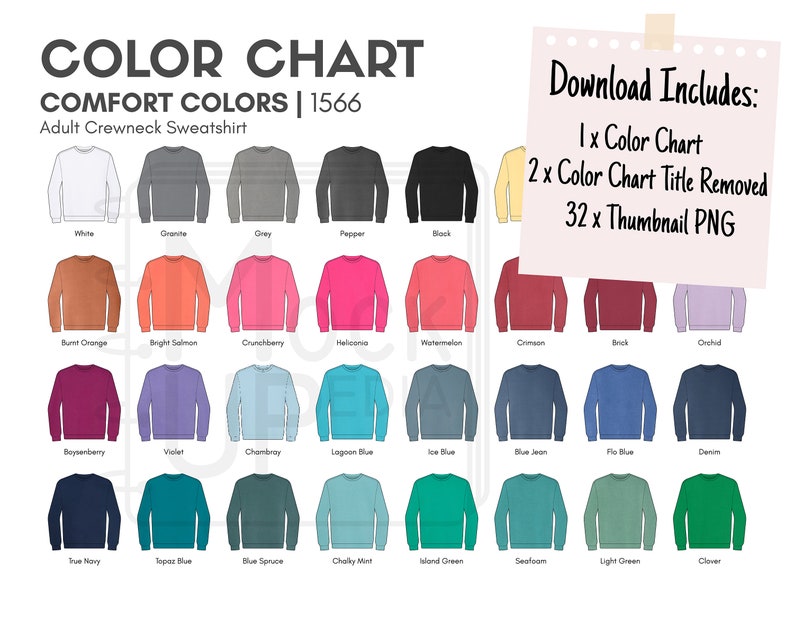 Comfort Colors 1566 Adult Crewneck Sweatshirt Color Chart - Etsy