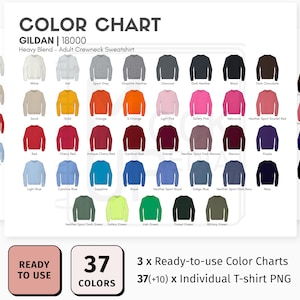 Gildan 18000 Carta de colores de sudadera con cuello redondo para adultos / Carta de colores de sudadera con cuello redondo de mezcla pesada Gildan 18000 / Carta de colores digital / PNG