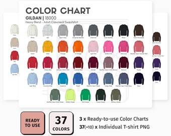 Gildan 18000 Adult Crewneck Sweatshirt Color Chart | Gildan 18000 Heavy Blend Crewneck Sweatshirt Color Chart | Digital Color Chart | PNG