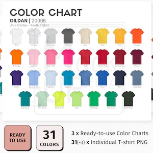 Gildan 2000B Youth T-Shirt Color Chart | Gildan 2000B Ultra Cotton Youth T-Shirt Color Chart | Digital Color Chart | PNG